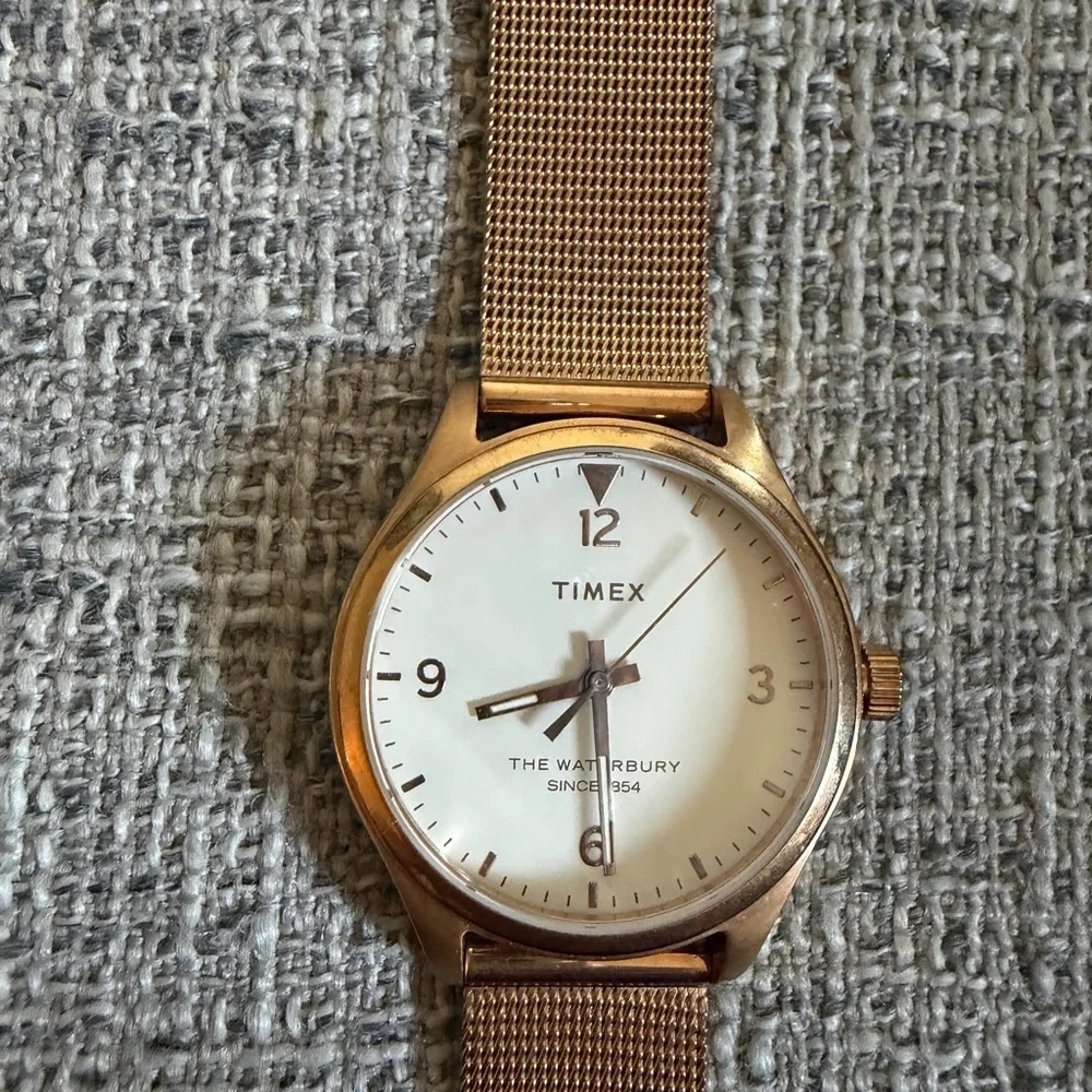 Timex Rose Gold Tone Mesh Band Watch with White Dial